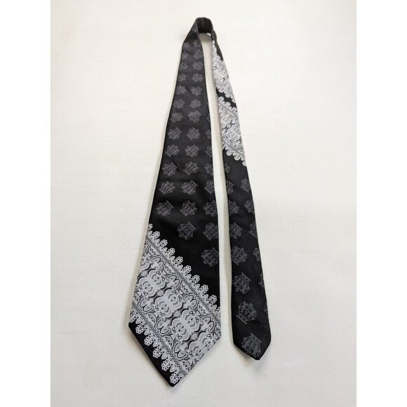 Vintage Wembley Wemlon Crown Print 70's Black & Silver Necktie - Picture 6 of 10
